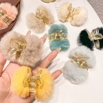 보송 폼폼이 미니 집게핀 겨울철 코디 털방울 헤어핀 핑크-1P