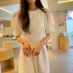 펄 트위드 반팔 돌잔치 셀프웨딩 롱원피스