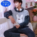 잠옷 남성 잠옷 정장 두꺼운 플란넬 가을 겨울 사랑스러운 잠옷 긴 소매 캐주얼 홈 의류 세트 H5642