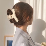 데일리 올림머리 여성 털집게핀 밍크 퍼 헤어집게 핑크1P