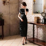 블랙 여자의 긴 Cheongsam 중국어 번체 스타일 드레스 Qipao S M L Mujer Vestido