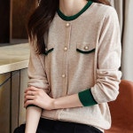 여자 봄 가을 진주 장식 라운드넥 니트