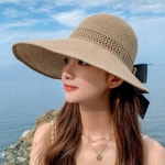 여름 피서 여행 햇빛차단 빅리본 와이드 벙거지 모자