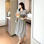 빅카라 이단 레이스 라운드넥 반팔 롱원피스