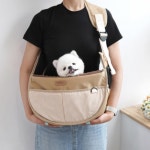 강아지 고양이 슬링백 산책 포대기 가방 베이지M