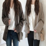 여자 베이직 깔끔한 v넥 루즈핏 가디건 간절기 아우터