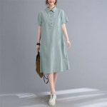 은창 체스트 포켓 카라넥 면 원피스 여름 치마 여성
