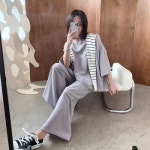 여자 라운지웨어 라운드 반팔 와이드팬츠 세트