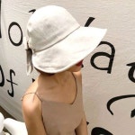 여름 피서 햇빛차단 위한 여성 린넨 버킷햇 모자
