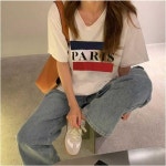 심플 데일리 디자인 파리스 오버핏 여성 반팔티셔츠