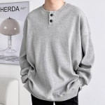 남자 오버핏 맨투맨티 긴팔 골지 티셔츠 남성 단추