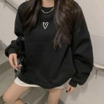 하트 심플 라운드넥 오버핏 여성 맨투맨 긴팔 티셔츠