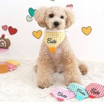 큐티 하트 체크 강아지 턱받이 케이프 X2개