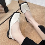 여자 사각코 편한 슬링백 낮은굽 플랫 샌들 단화