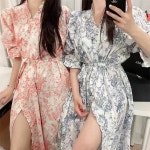 핑크비올라 트왈 플라워 프릴 로브 가운 여성 잠옷 파자마 홈웨어