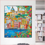 보석십자수 물가의 컬러풀 건물 풍경화 유럽배경 구슬 DIY 대형 큐빅 공예 명화 패브릭 연꽃 세트 사과