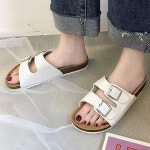 남여공용 2컬러 더블 레더 스트랩 샌들