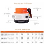 12V 대유량 해양 빌지 펌프 잠수정 전기 워터 3700GPH SFBP1-G3700-1
