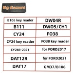 Lishi 2 in 1 키 리더 B106 B111 CY24 DWO5 FO38 CH1 FO CY24R-2021 DAT12R DAT17 DW04R FORD2017