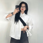 여성 오버핏 긴팔 셔츠 포켓 여자 흰색 스카이블루 소라 하늘 베이직 데일리 블라우스