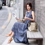 휴양지 여름 여성 숄더 리폰 허리밴딩 나시 원피스