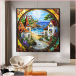 구슬보석십자수 해안모래사장 풍경화 고대 유럽 명화 패브릭 공예 DIY 대형 큐빅 공작 도안 사과