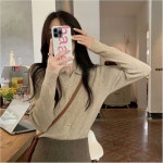 카라 브이넥 유니크 단추 포인트 긴팔 가디