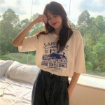 여성 여름 루즈핏 프린팅 반팔티 박스티 반팔 티셔츠