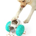 고양이 강아지 사료 텀블러 장난감 발로 차는 먹이통 그린