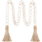 39 in Wood Bead Garland Farmace with Tassels 다용도 기도 구슬 보호 시크 벽걸이 홈데코내추럴 Natural