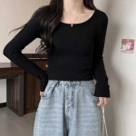 세미크롭 U넥 이너웨어 슬림핏 긴팔 티셔츠