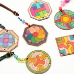 쉬운 전통문양 팬시우드 단청 스트랩 만들기 5p 장식걸이 명절 미술수업 설날 추석 유치원 사각연꽃