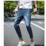 손오공 남자 데일리룩 바지 배기핏 스판 워싱 9부 청 탄력 데님팬츠 봄가을 루즈핏 KUK1 34 193네이비