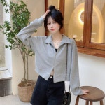 여성 데일리 크롭집업 카라 더블지퍼 니트 집업 4컬러