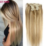 ZZHAIR 100 인간 레미 헤어 익스텐션 클립 풀 헤드 스트레이트 내추럴 16 -24 6 개 세트 70g-80g