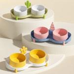 강아지 고양이 밥그릇 물그릇 식탁 세라믹 식기 2구 트리핑크