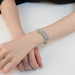 크리스탈 빅 사각라인 팔찌 로즈골드 c LB273B