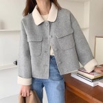 카라 배색 울 핸드메이드 가을 겨울 하프 숏 코트 J-94