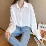 여성 봄 여름 아르키 루즈핏 블라우스 카라 심플셔츠