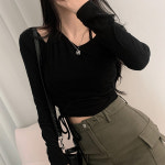 슈가파우더 발레코어 스트랩 홀터 크롭 긴팔 랩티셔츠 STS35886