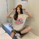 여성 곰돌이 레터링 여름 반팔 루즈핏 오버핏 티셔츠