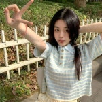 여성 여름 단가라 큐티 카라 반팔티셔츠