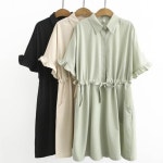 프릴 소매 허리끈조절 임산부 카라 원피스