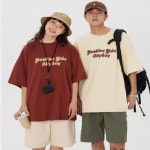 여성 시티보이 레터링 여름 반팔티셔츠 심플 숏슬리브 그린