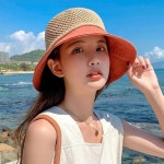 여성 투톤 리본 밀짚 버킷햇 바다 해변 벙거지모자