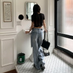 에드몬 데미지 일자 워싱 스트레이트 데님 팬츠