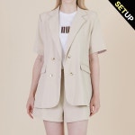 올리비에스클로젯 올리비에스클로젯 SET 더블버튼 카라 반팔 자켓 하프팬츠 2종세트 O2505SE059B
