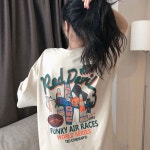 레드 데빌 여성 캐주얼 프린팅 반팔 오버핏 티셔츠