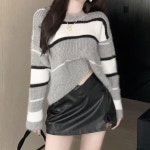 세미크롭 배색 니트 여유핏 예쁜코디 스타일리쉬 그레이-free