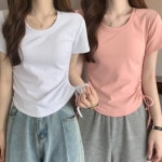 모노무드 셔링티 여자 세미크롭티 여름 U넥 반팔티셔츠 여리핏 TJGH-4924